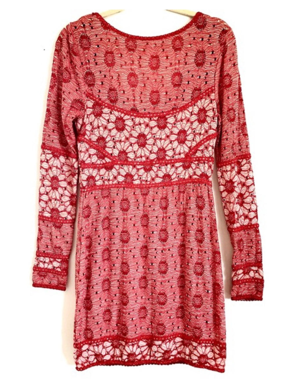 Free People Botanical Floral Knit Bodycon Mini Dress In Red Multi Size M EUC